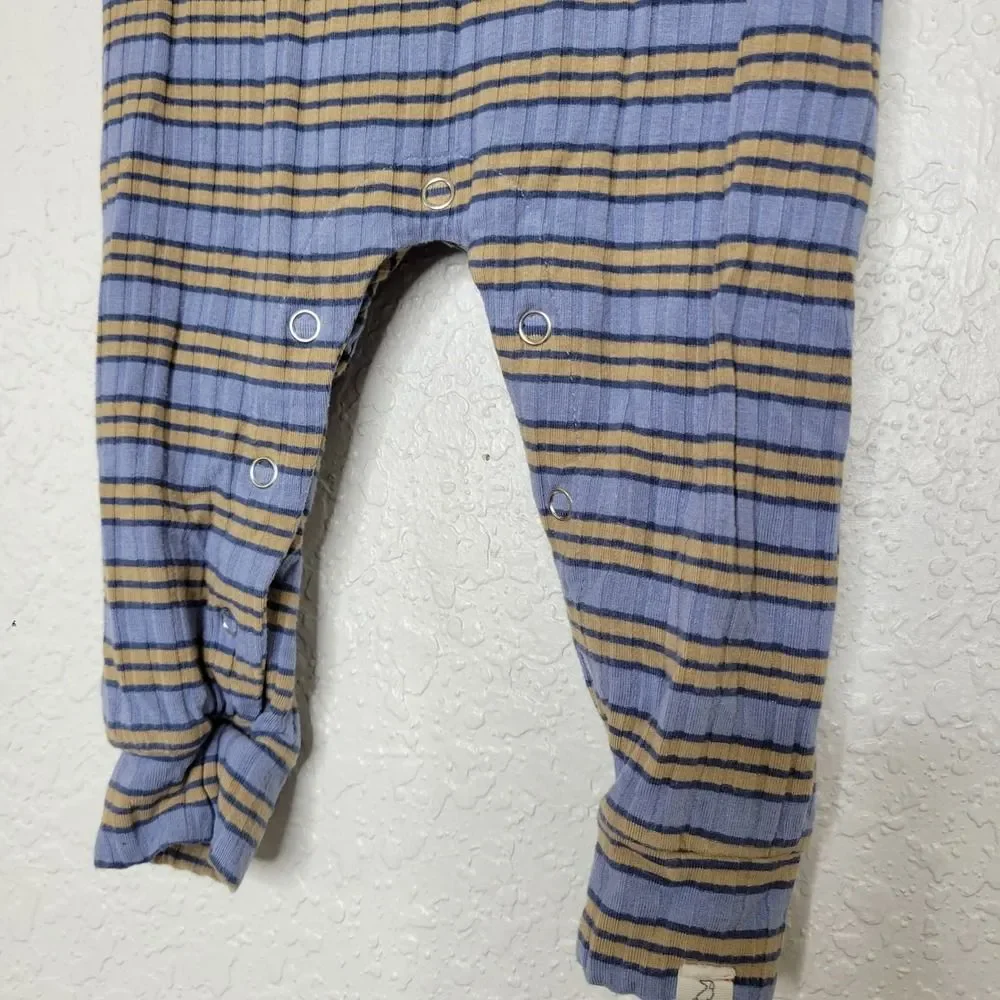 Me & Henry Ribbed Striped Romper 3/6M Baby Blue Tan Jumpsuit Footed Bodysuit